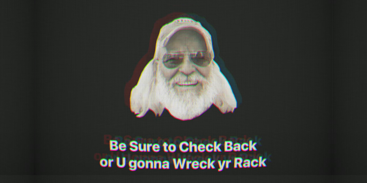 Partainen golfhahmo ja teksti Be Sure to Check Back or U gonna Wreck yr Rack